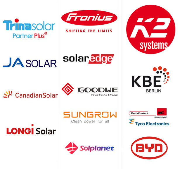 Fronius, K2 Systems, Trina Solar, JA Solar, LG Solar, Q-Cells, Solaredge